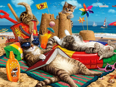 Chats en Vacances sur la Plage au Bord de la Mer Broderie Diamant