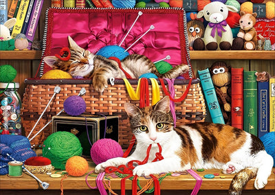 Chats et Pelotes de Laine Colorées Broderie Diamant