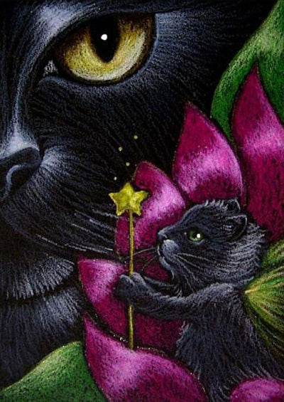 Chats Noirs en Broderie de Soie Broderie Diamant