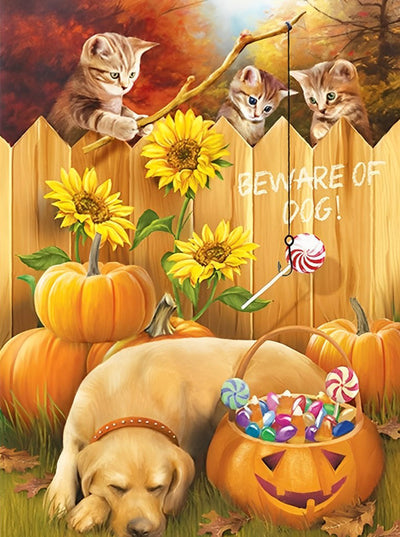 Chats Pêchant des Bonbons Broderie Diamant