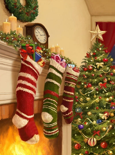 Chaussettes de Noël et Cheminée Broderie Diamant