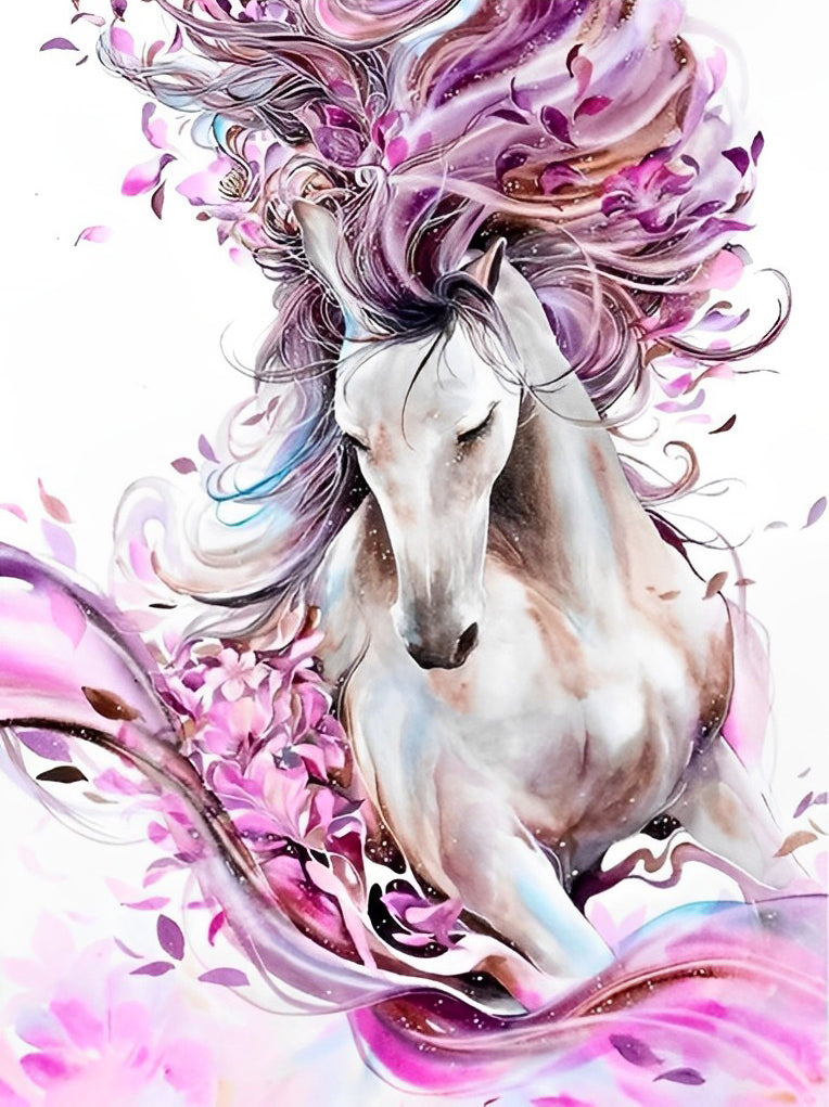 Cheval à la Crinière Rose Broderie Diamant