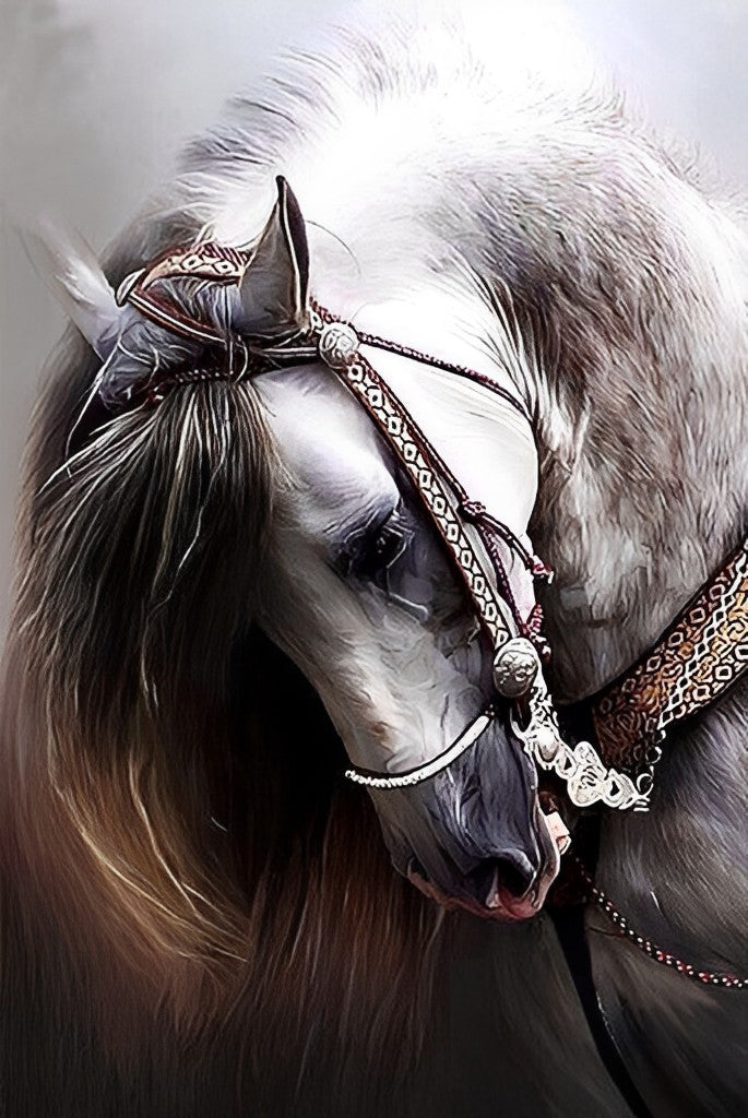 Cheval Blanc à la Crinière Longue Broderie Diamant