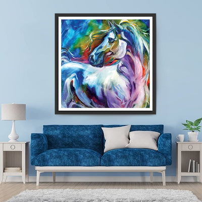 Cheval Blanc avec des Couleurs Fantastiques Broderie Diamant