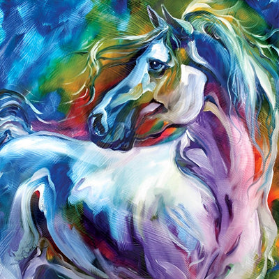 Cheval Blanc avec des Couleurs Fantastiques Broderie Diamant