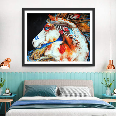 Cheval Blanc avec des Taches Rouges Broderie Diamant
