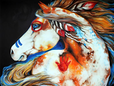 Cheval Blanc avec des Taches Rouges Broderie Diamant