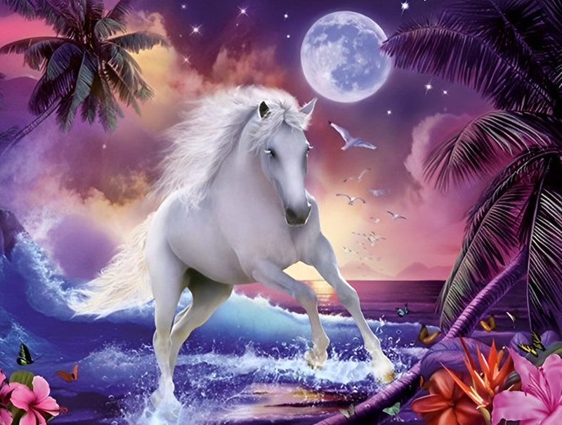 Cheval Blanc et la Mer Broderie Diamant