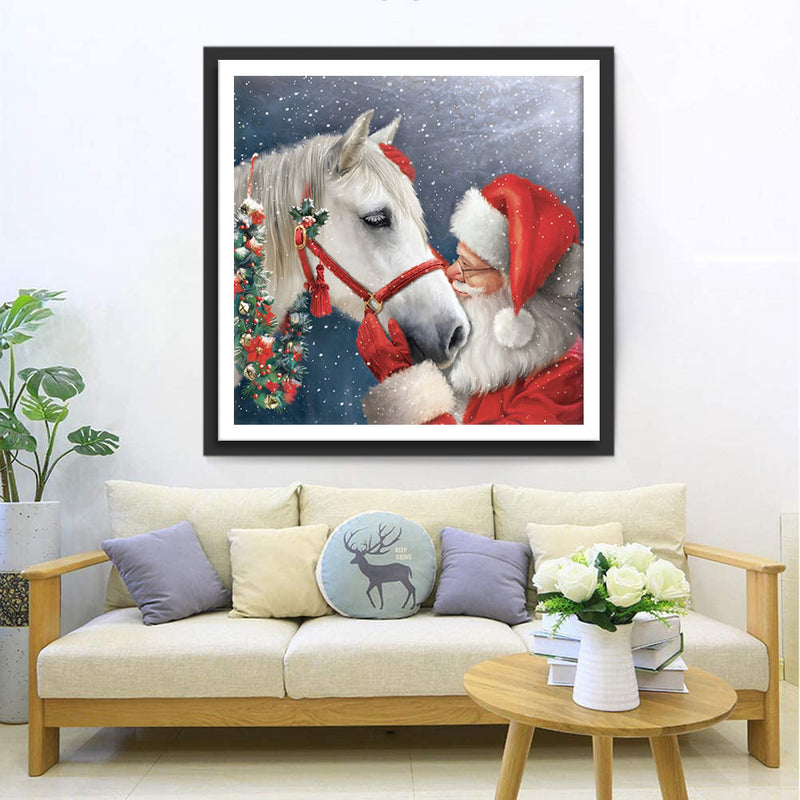 Cheval Blanc et le Père Noël Broderie Diamant