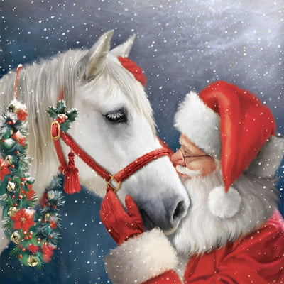 Cheval Blanc et le Père Noël Broderie Diamant