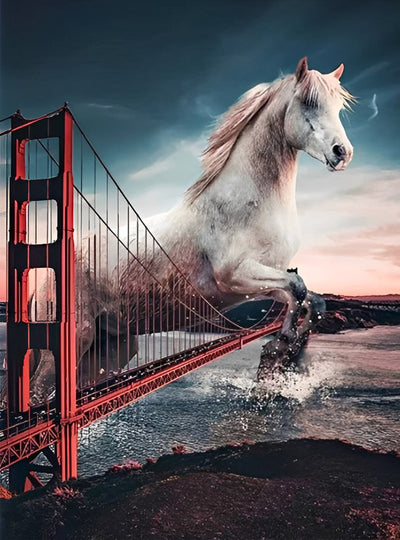 Cheval Blanc et Pont Rouge Broderie Diamant