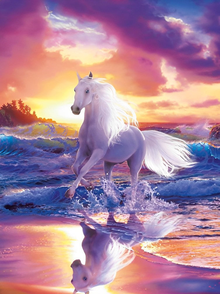 Cheval Blanc Fantastique Courant Broderie Diamant