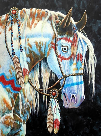 Cheval Bleu et Blanc avec des Motifs Broderie Diamant