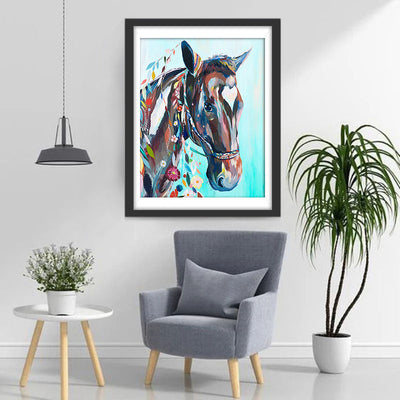 Cheval Brun avec des Taches Colorées Broderie Diamant