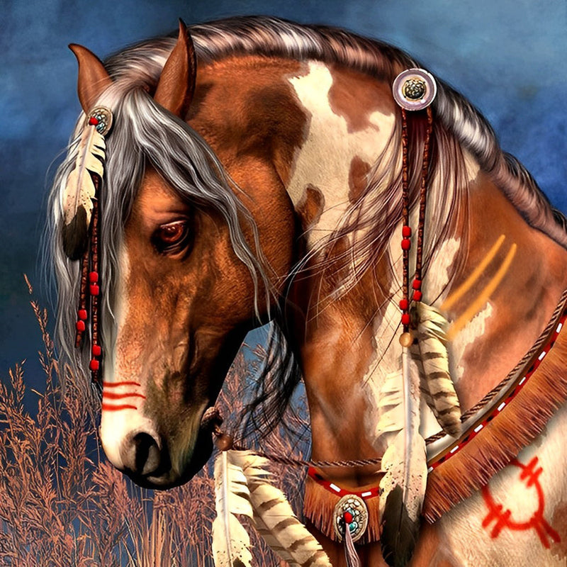 Cheval Brun et Blanc Broderie Diamant