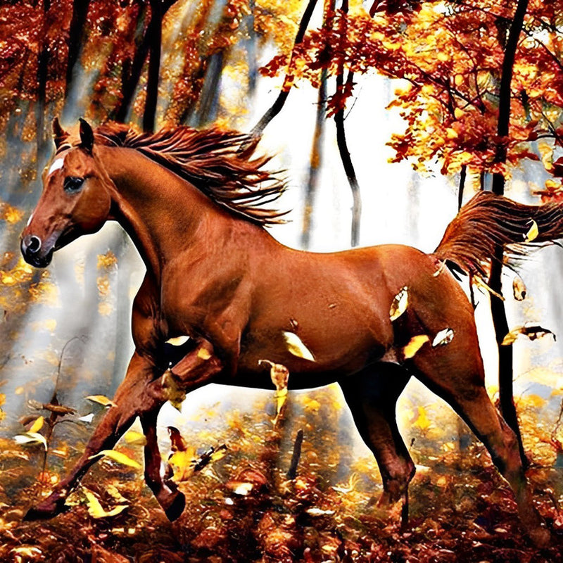 Cheval Brun et Feuilles d&