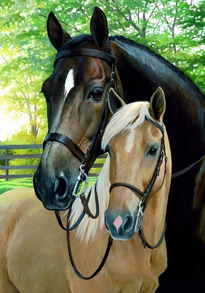 Cheval Brun et Poulain Marron Broderie Diamant