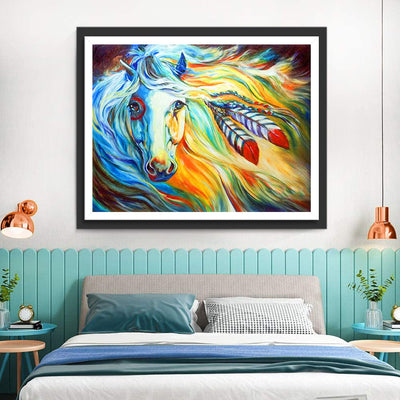 Cheval Coloré et les Plumes Broderie Diamant