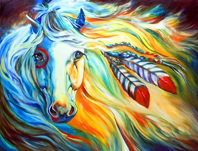 Cheval Coloré et les Plumes Broderie Diamant