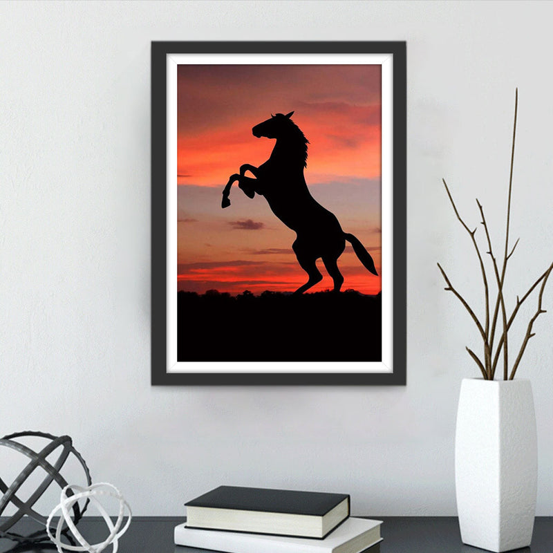 Cheval Debout et Soleil Couchant Broderie Diamant