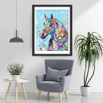 Cheval des Plumes et Fleurs Broderie Diamant
