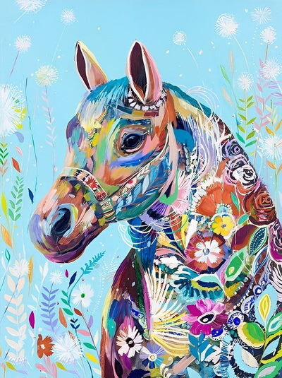 Cheval des Plumes et Fleurs Broderie Diamant