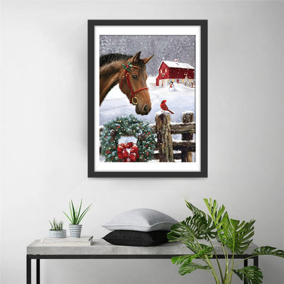 Cheval et Couronne de Fleurs Broderie Diamant
