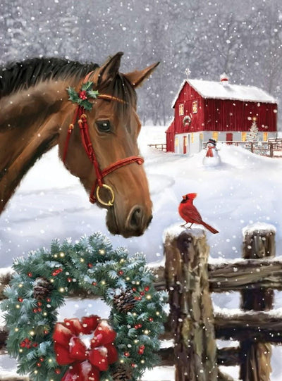 Cheval et Couronne de Fleurs Broderie Diamant