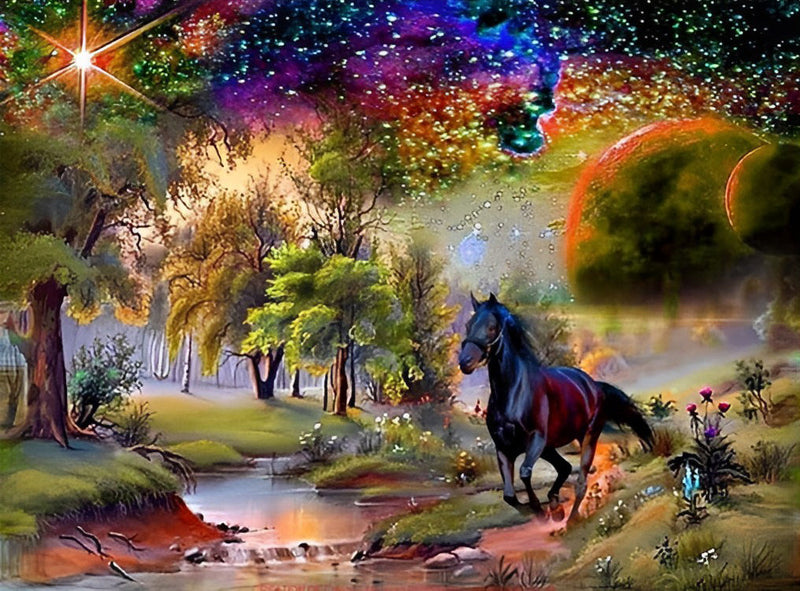 Cheval et Forêt Magnifique Broderie Diamant