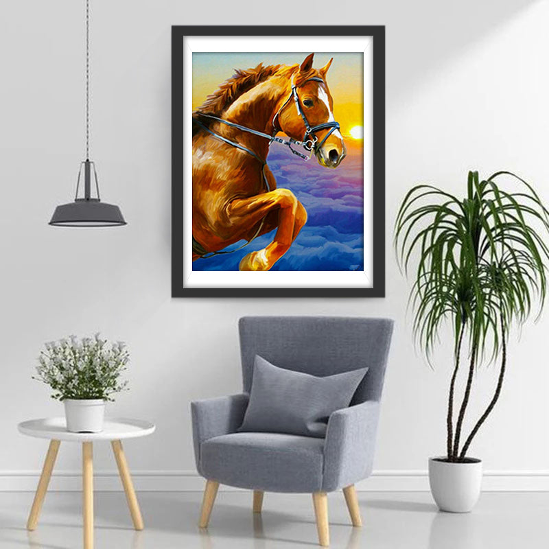 Cheval et Nuages Violets Broderie Diamant