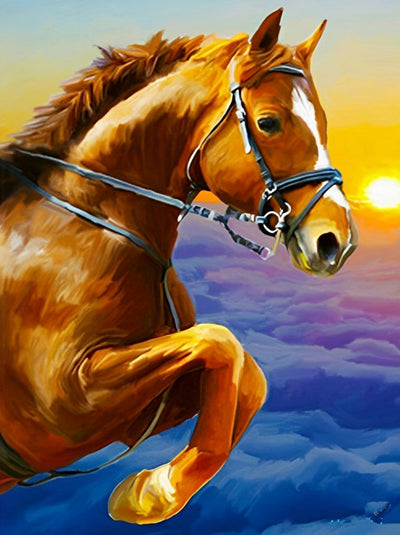 Cheval et Nuages Violets Broderie Diamant