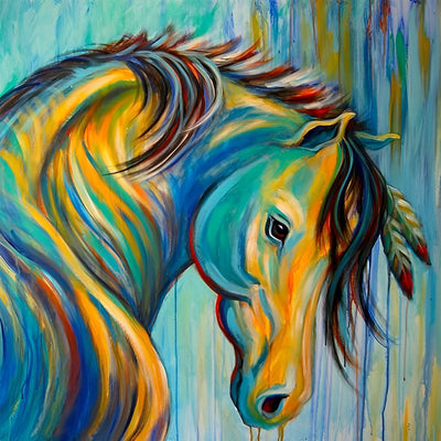 Cheval et Plume Colorés Broderie Diamant