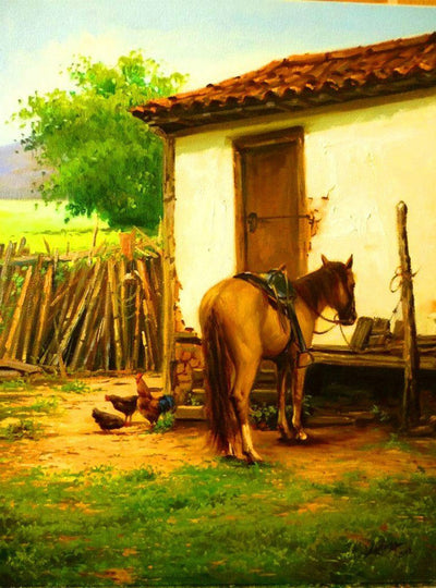 Cheval et Vieille Maison Broderie Diamant