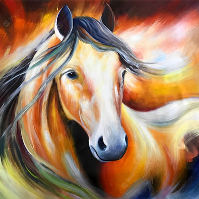 Cheval Orange à la Crinière Longue Broderie Diamant