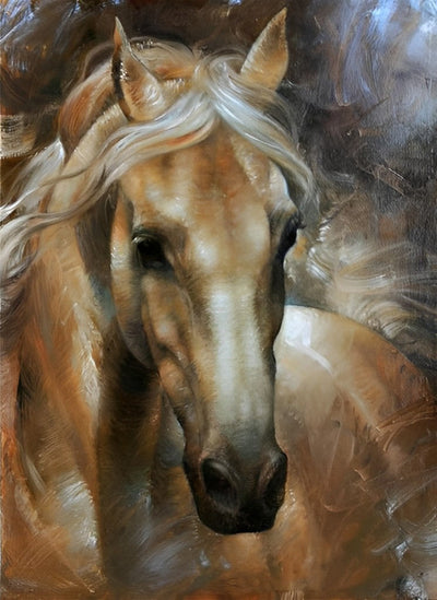 Cheval Roux à la Crinière Blanche et Longue Broderie Diamant