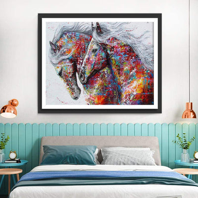 Chevaux avec des Taches Colorées Broderie Diamant
