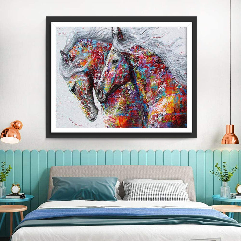 Chevaux avec des Taches Colorées Broderie Diamant