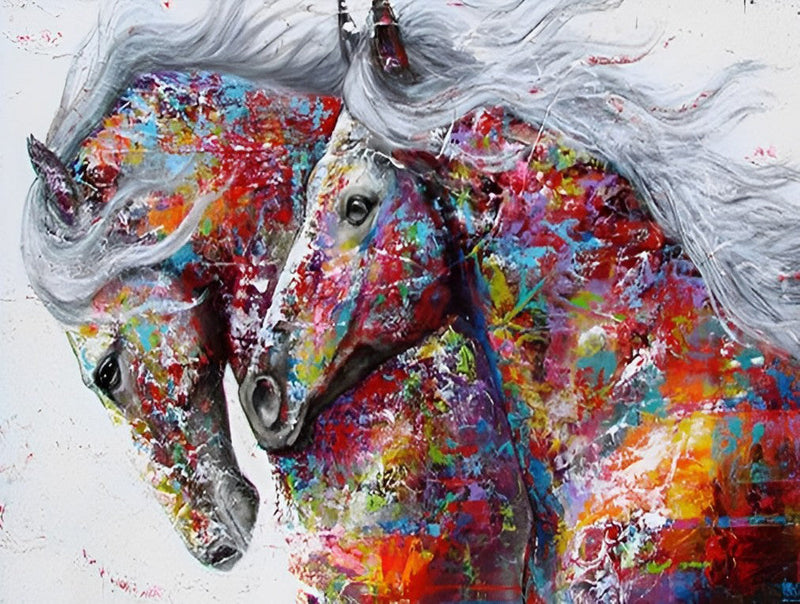 Chevaux avec des Taches Colorées Broderie Diamant