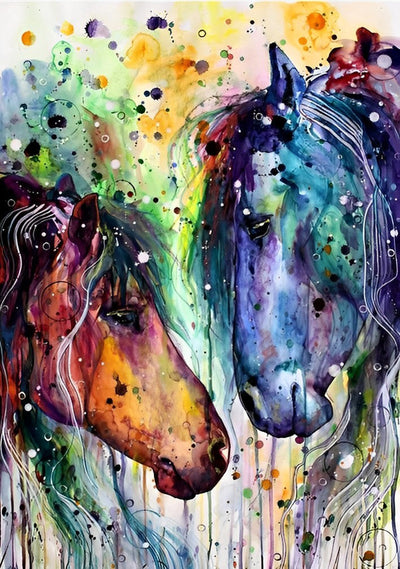 Chevaux Multicolores Broderie Diamant