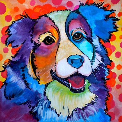 Chien à Longs Poils Coloré Broderie Diamant
