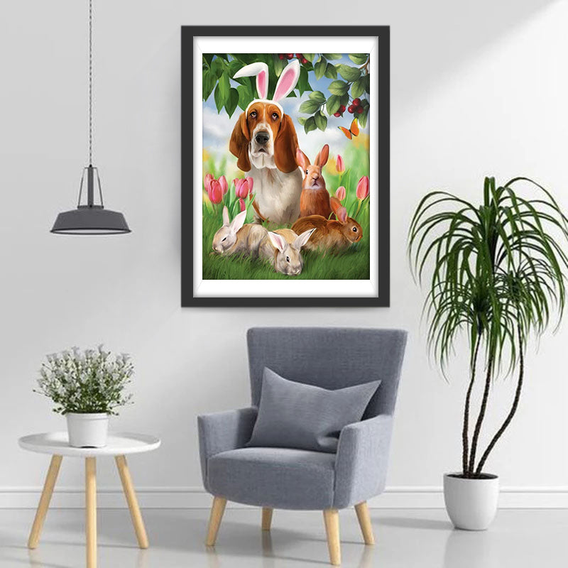 Chien Basset Hound avec Oreilles de Lapin Broderie Diamant