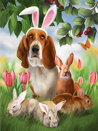 Chien Basset Hound avec Oreilles de Lapin Broderie Diamant
