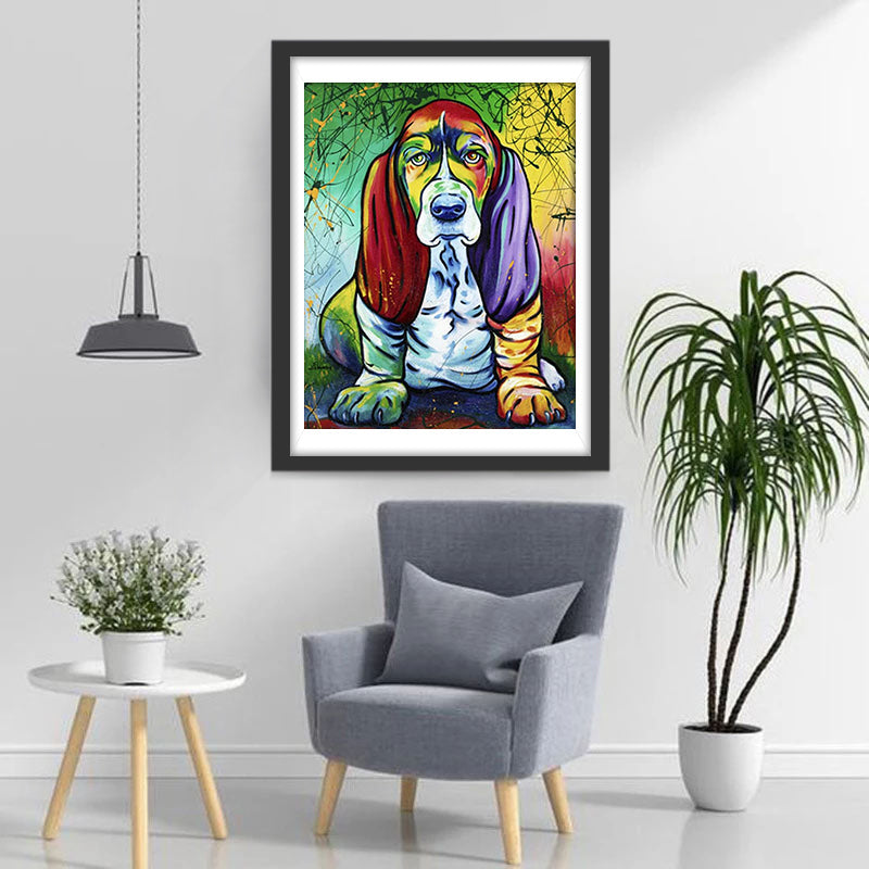 Chien Basset Hound Coloré Broderie Diamant
