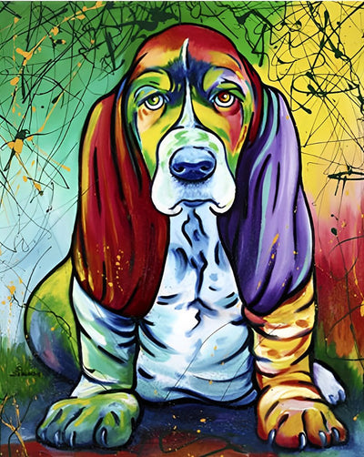 Chien Basset Hound Coloré Broderie Diamant