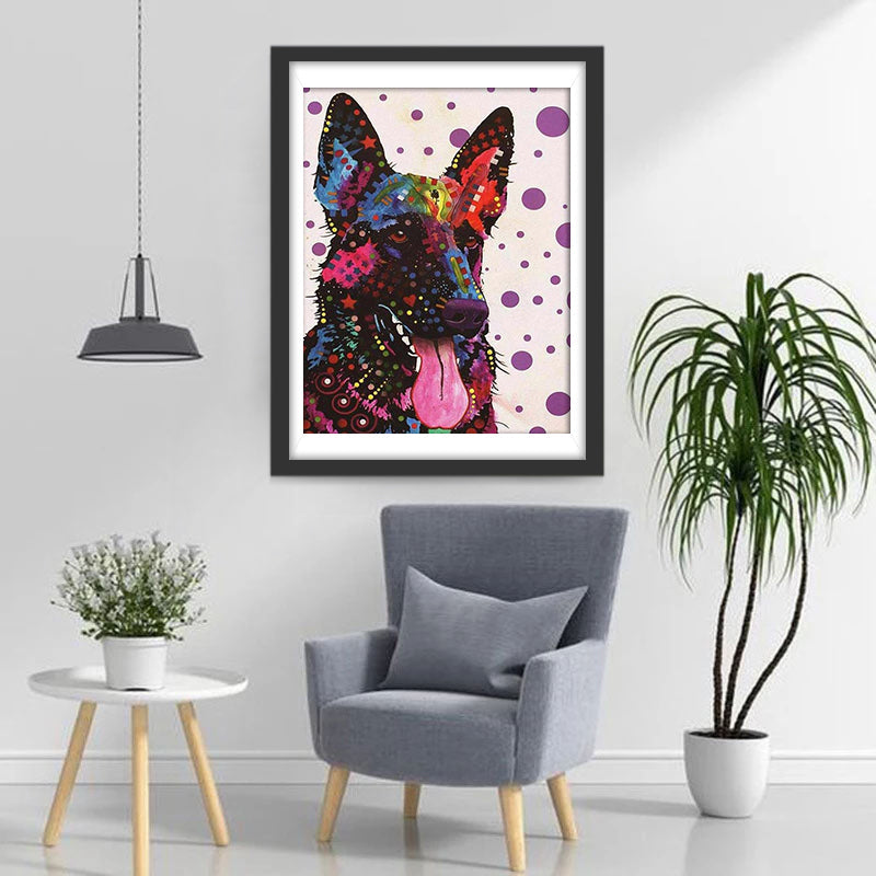 Chien Berger Allemand avec des Taches Foncées Broderie Diamant