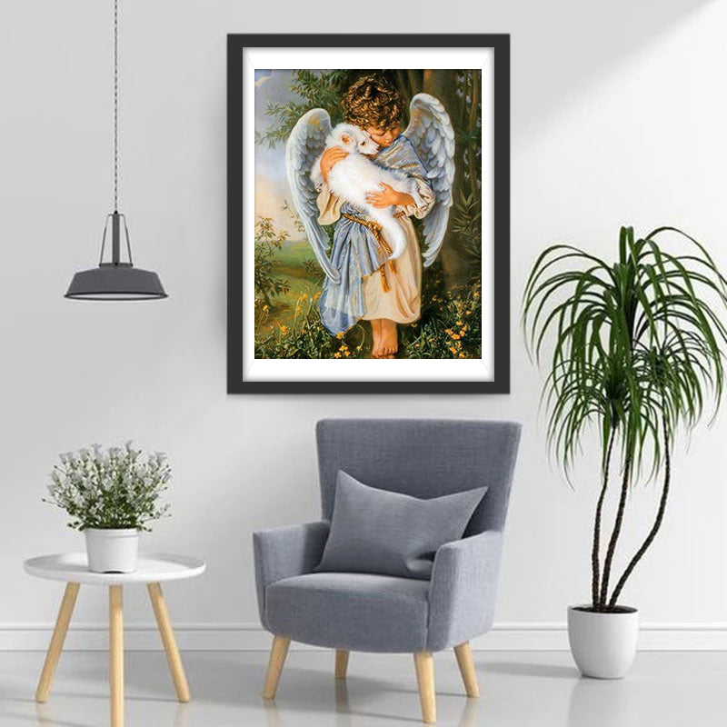 Chien Blanc et un Ange Broderie Diamant
