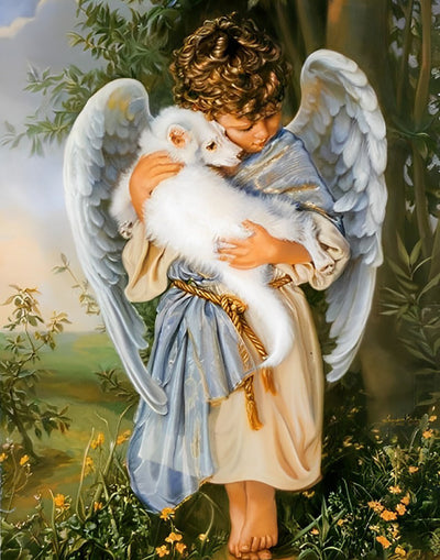 Chien Blanc et un Ange Broderie Diamant
