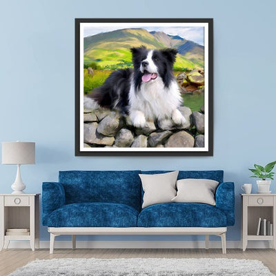 Chien Border Collie et Montagnes Broderie Diamant