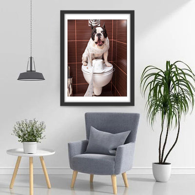 Chien Bouledogue à la Toilette Animal Broderie Diamant