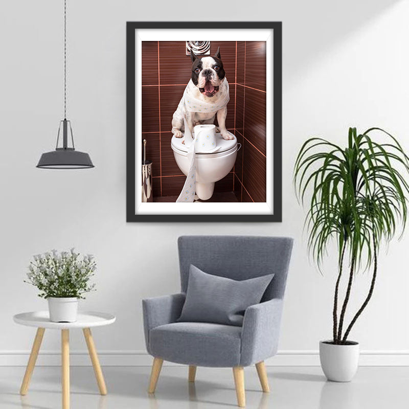 Chien Bouledogue à la Toilette Animal Broderie Diamant